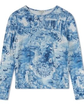 NWT POINT PRINTED JERSEY CREW Tee Blue Portofino Small